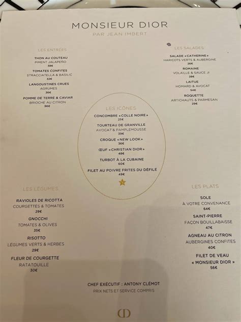 dior paris menu.